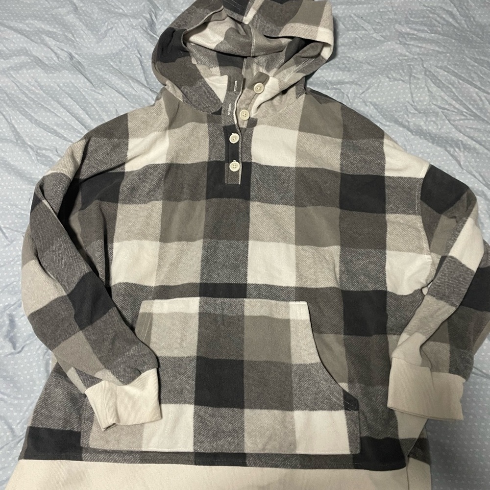 Old Navy Men's Checkered Hoodie - Black, Gray, Cream